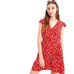 J. Crew Mercantile Red Floral Faux-Wrap Mini Dress